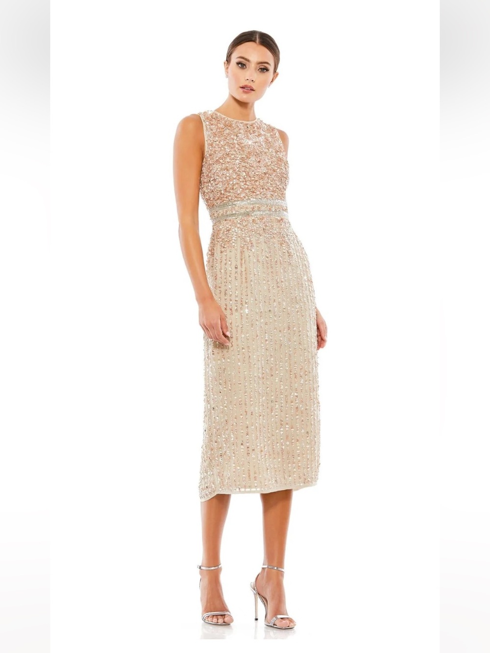 Mac Duggal 10509 Beaded Formal Fitted Midi Dress Beaded Fitted Midi Dress Size 4